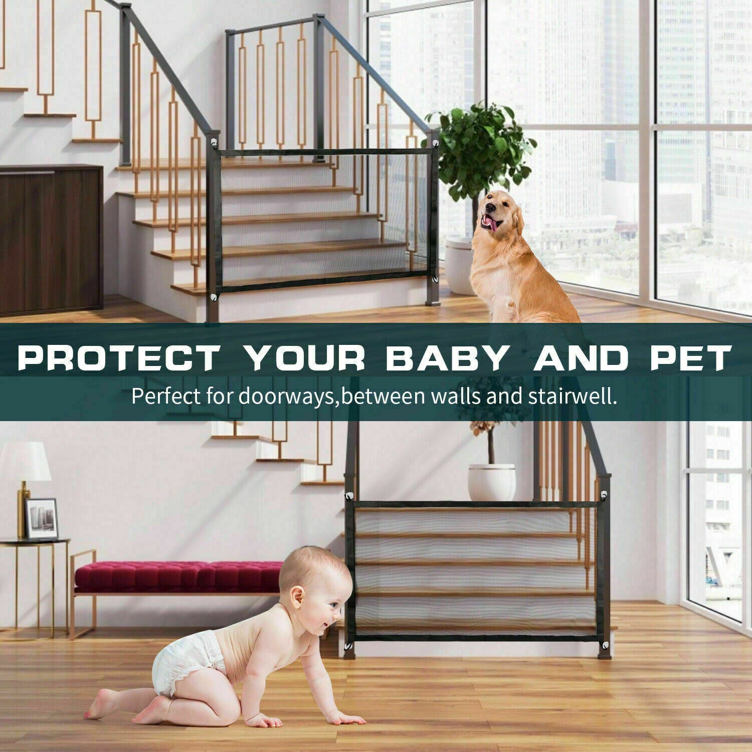 Pet Safety Mesh Stair and Doorway Gate